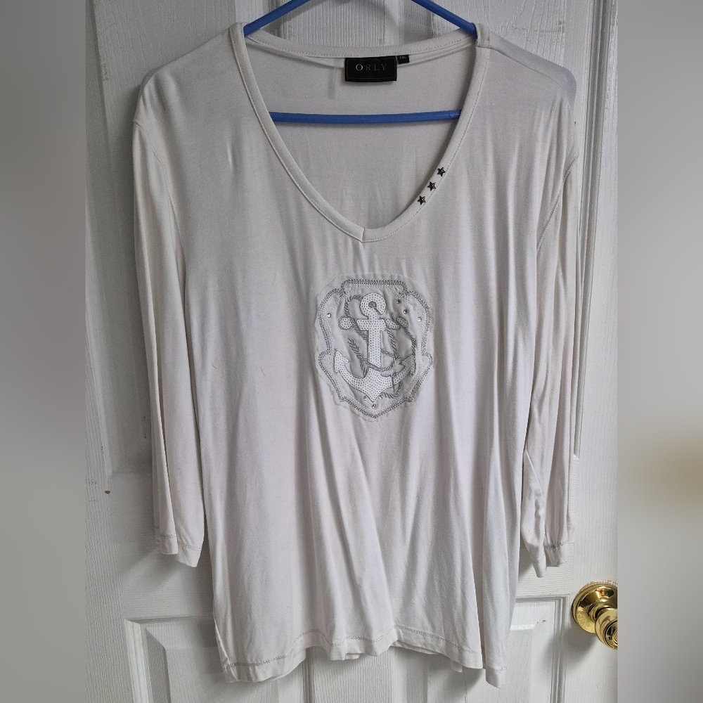 Cream Embellished 3/4 Sleeve Relaxed Blouse